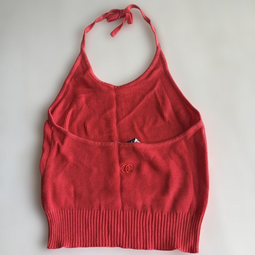 CHANEL BOUTIQUE 赤 リブ編み ホルターネック　キャミソール
