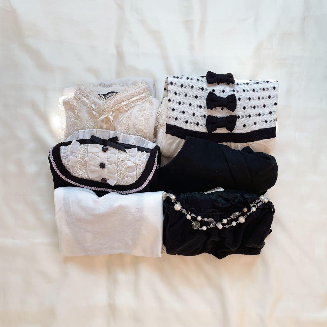 夢展望など ブラック リボン レース 6点まとめ売り 春夏 バラ売り不可 白 黒