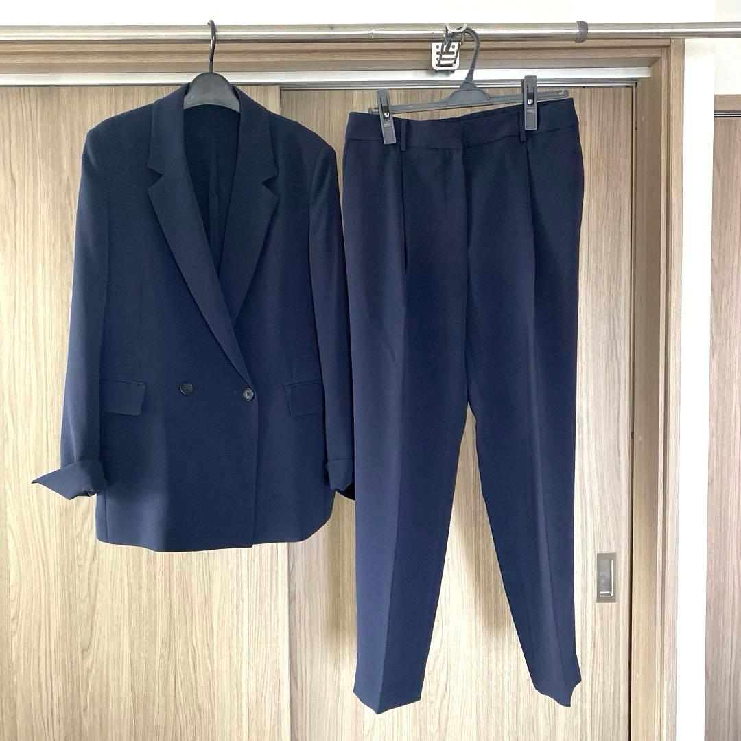 PLST　トリアセブレンドダブルジャケット　テーパードパンツ　ネイビー