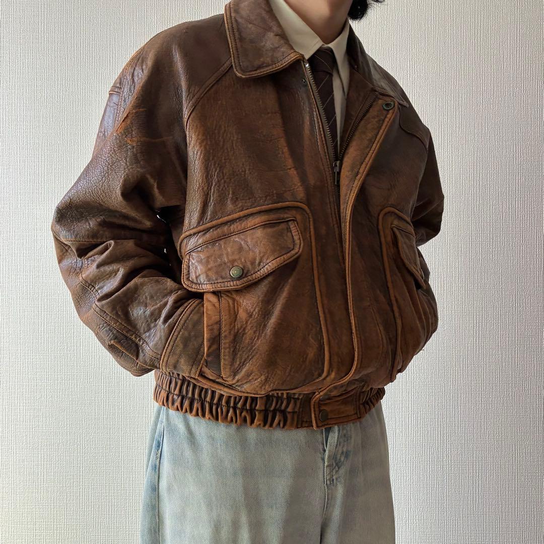 80's ヴィンテージ レザー ボンバージャケット ブラウン A-2 G-1