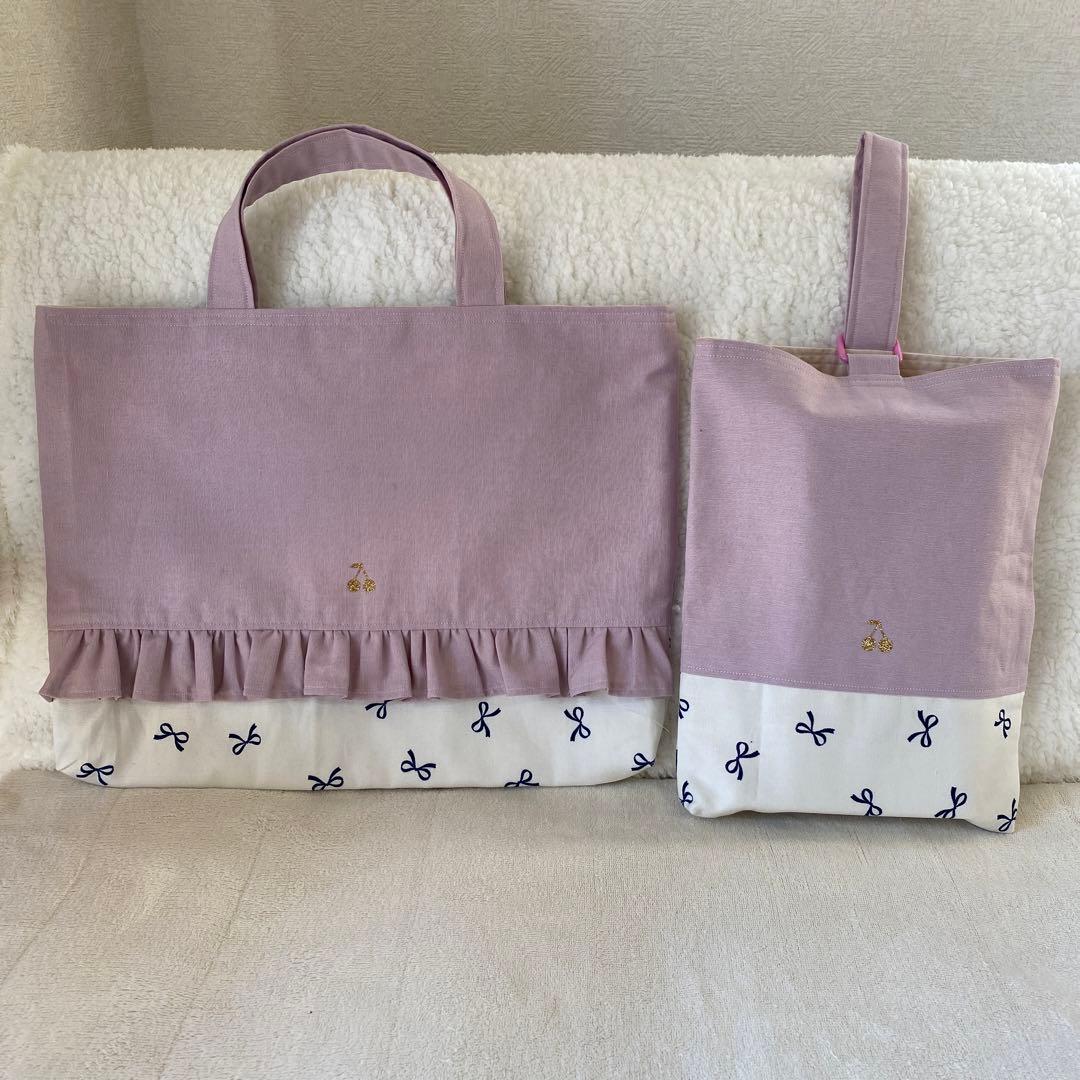 レッスンバック　女の子　上履き入れ　体操服袋　給食袋　リボン　ハンドメイド