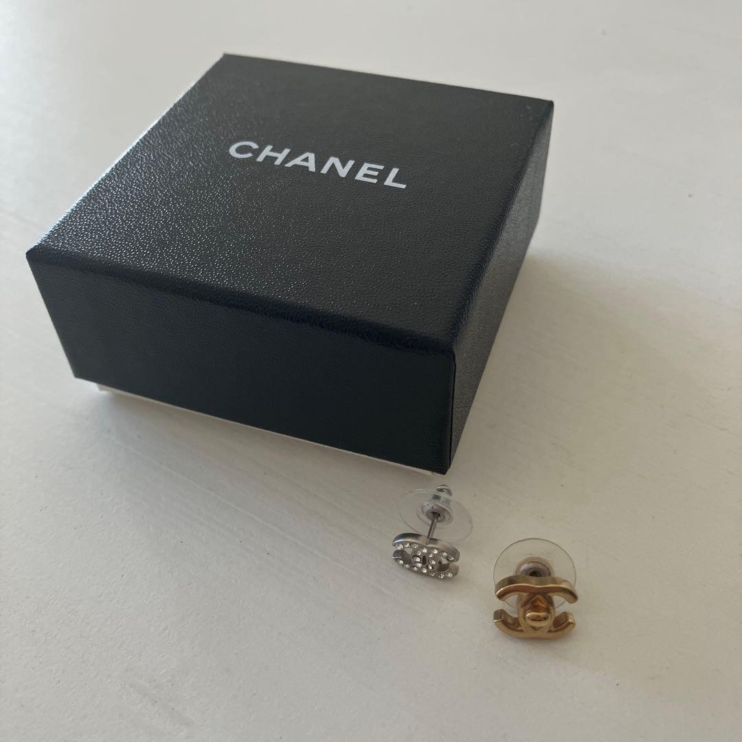 CHANEL ロゴピアス シルバー ゴールド 箱付き