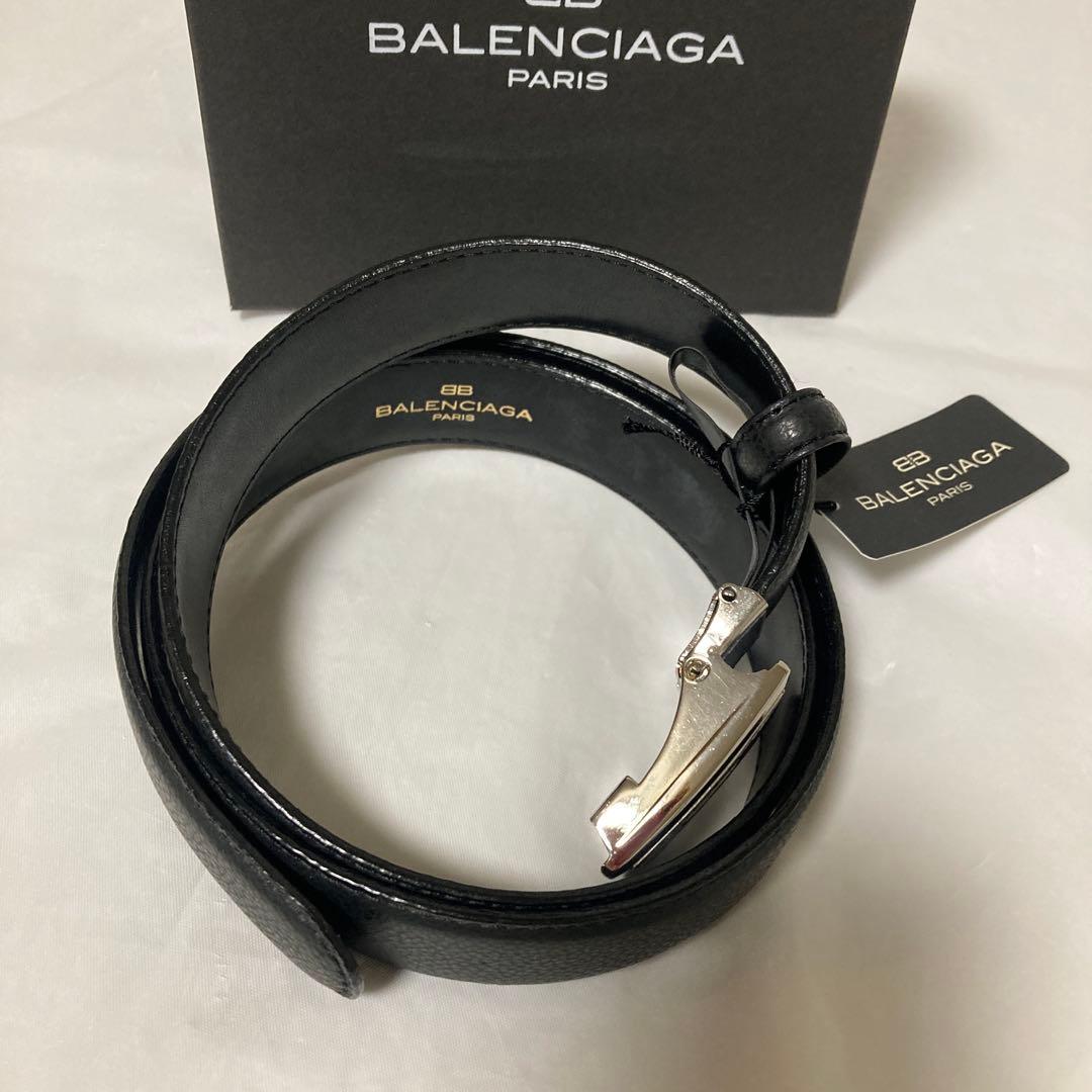 【新品タグ付箱入】バレンシアガ ベルト ★レザー.BBロゴバックル .ブラック