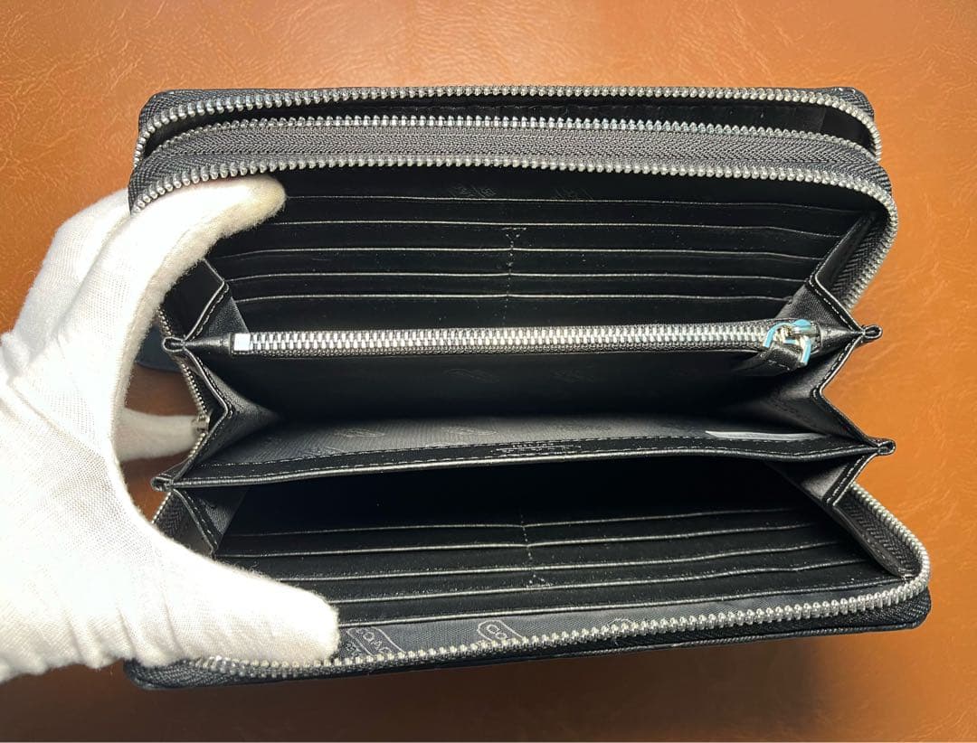 COACH 長財布 ラウンドファスナー 2ZIP 大容量 ネイビー