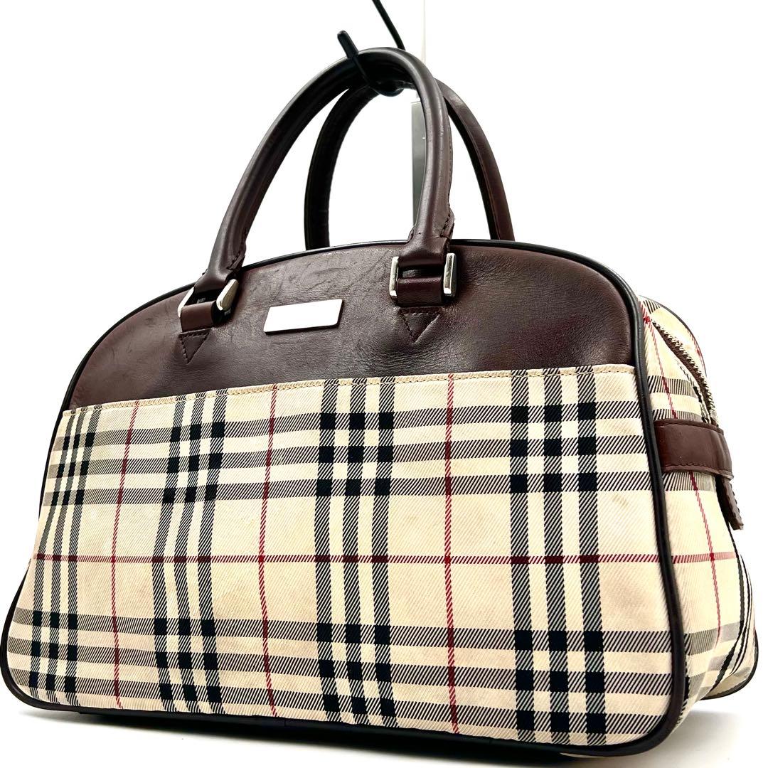 BURBERRY ノバチェック レザー キャンバス ボストンバッグ