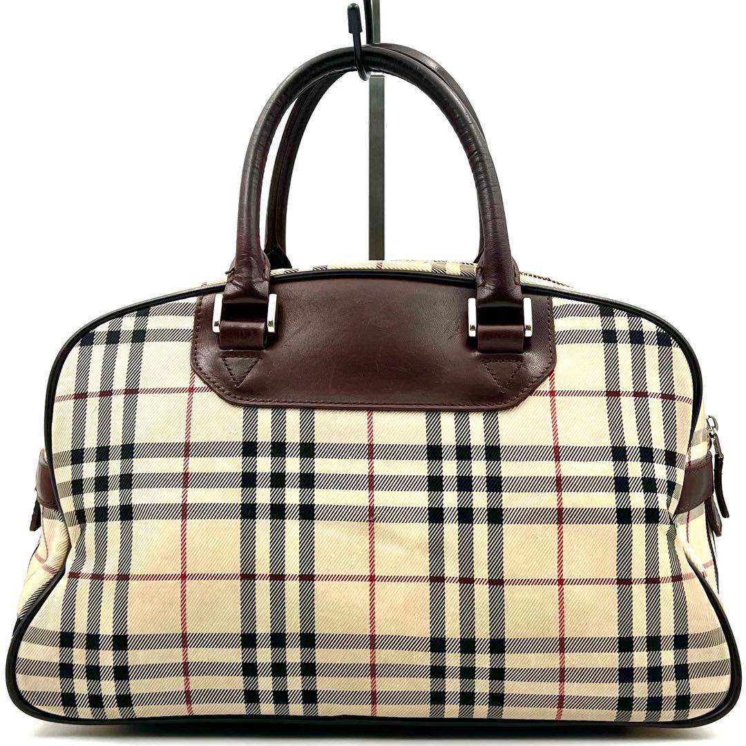 BURBERRY ノバチェック レザー キャンバス ボストンバッグ