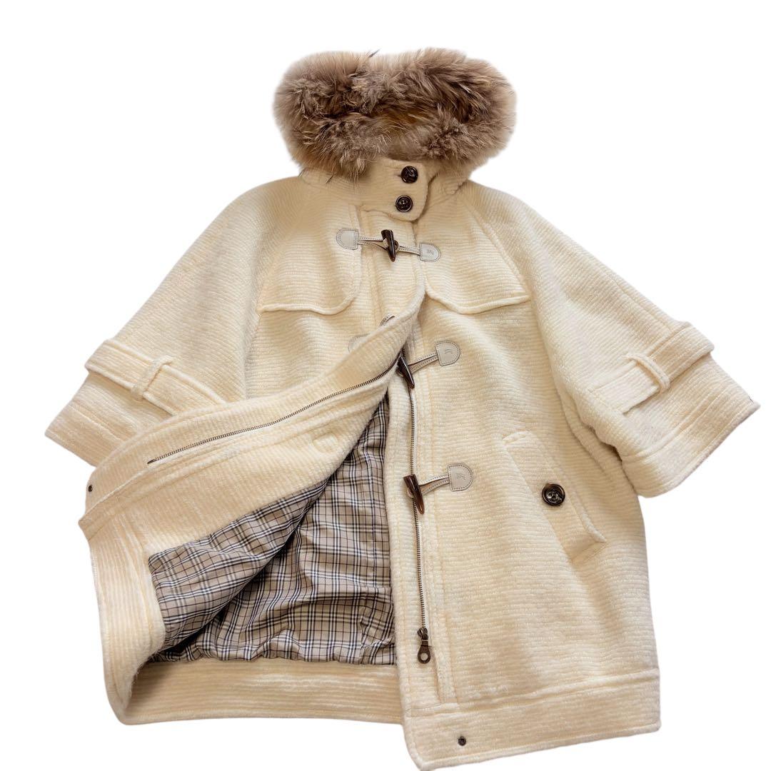 バーバリー ブルーレーベル ボリューム袖 モヘア ダッフル ノバチェック ファー