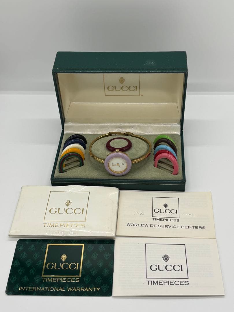 【美品】グッチ チェンジベゼル 12色 クォーツ【11/12】純正ベルト 稼働品