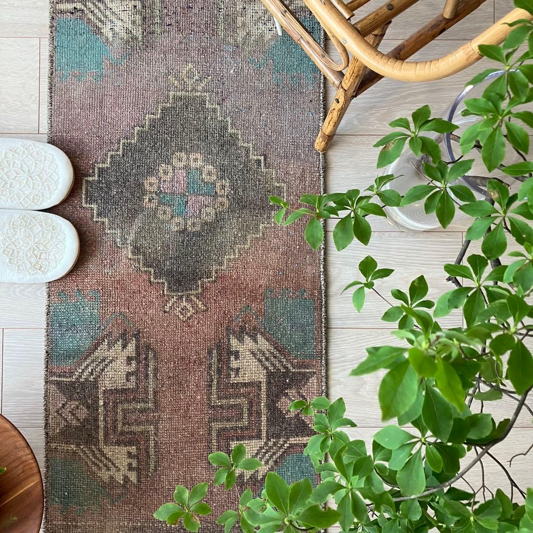 アンニュイカラー41×114ベージュココア　ペパーミント　トルコヴィンテージラグ