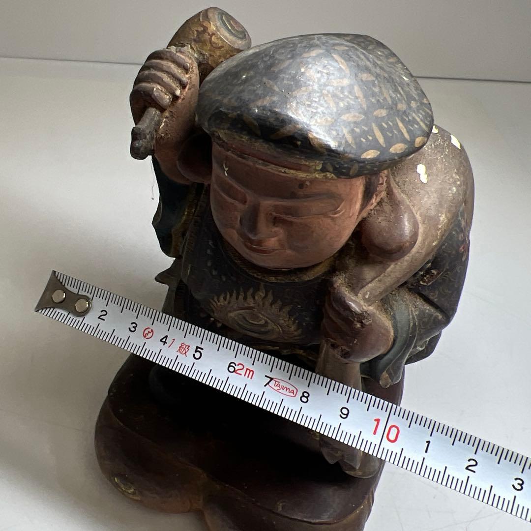 江戸後期　木彫色絵大黒　高さ約17㎝　東Y7-1223①トヒチル