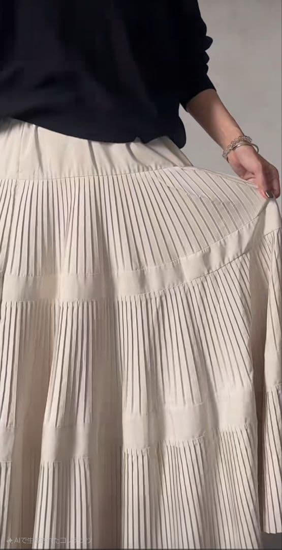 ビアズリー プリーツティアードスカート フリーサイズ ホワイト