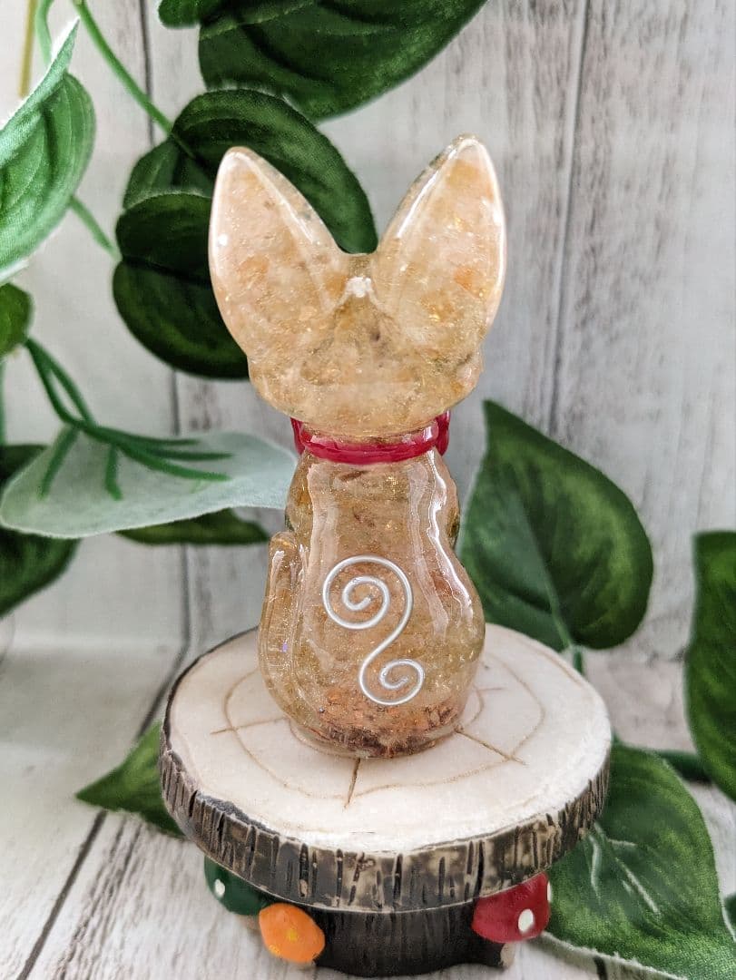 【琥珀】エンジェルオーラクォーツのきつねさん形オルゴナイト☆他３点