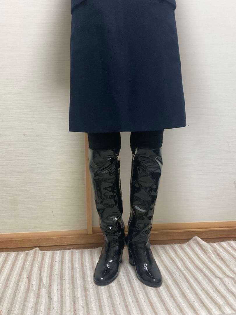 専用CHANEL ブラック パテントレザー ロングブーツ３７(23、5〜24cm