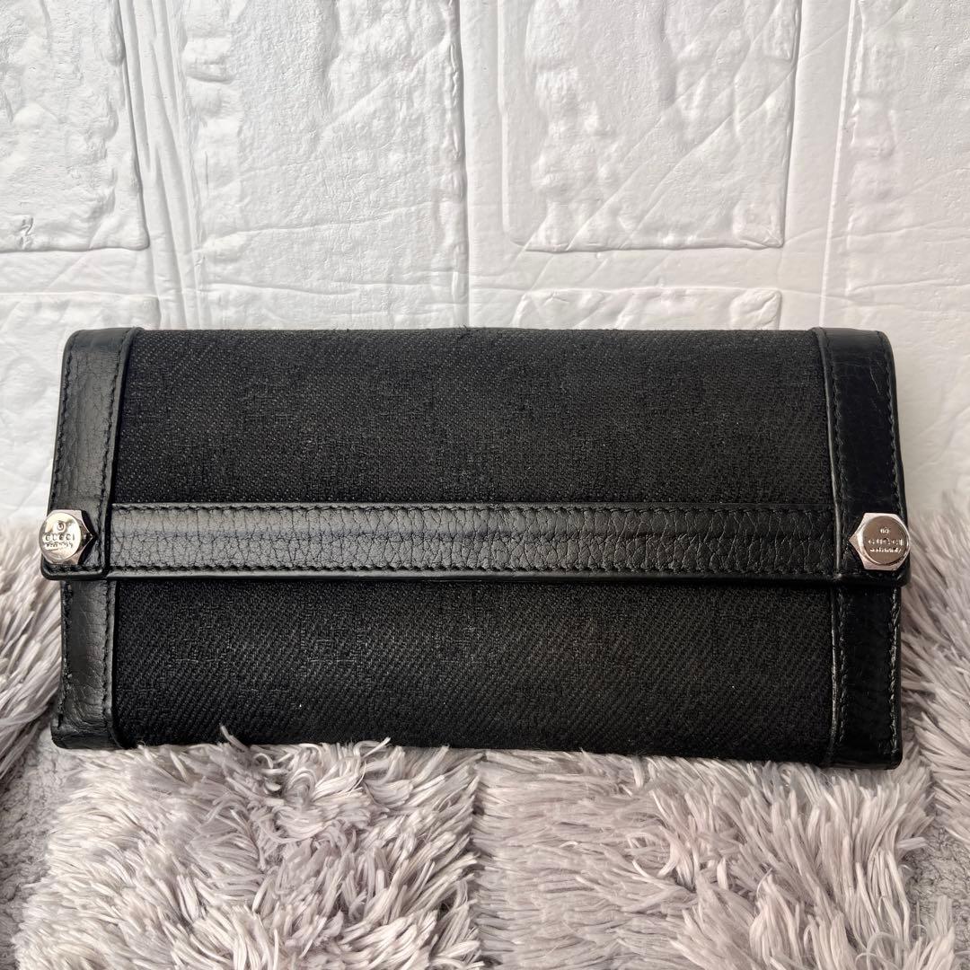 GUCCI✨GGキャンバス シルバーロゴ　Wホック ブラック　シボレザー　長財布