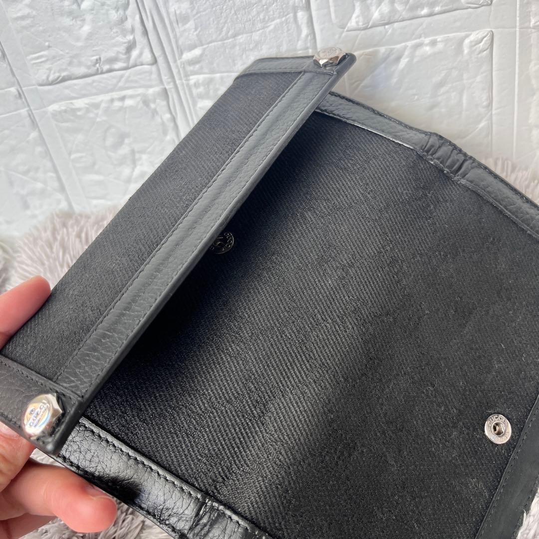 GUCCI✨GGキャンバス シルバーロゴ　Wホック ブラック　シボレザー　長財布