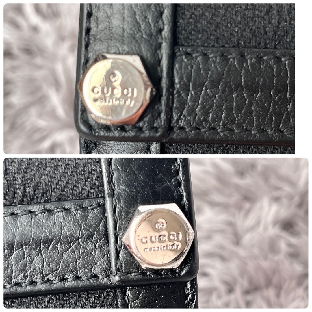 GUCCI✨GGキャンバス シルバーロゴ　Wホック ブラック　シボレザー　長財布