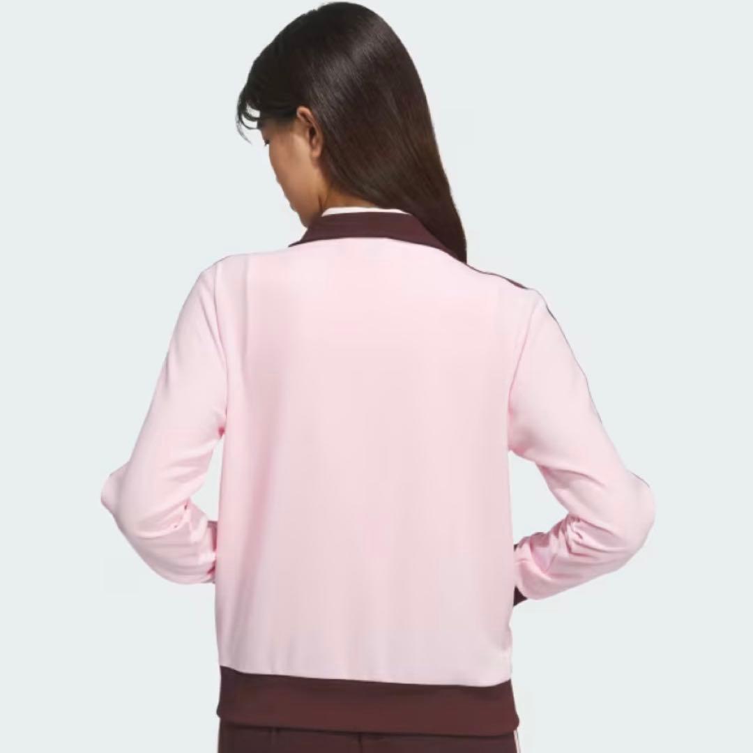 新品S⭐️韓国限定 adidas トラックジャケット 刺繍ロゴ ピンク×ブラウン