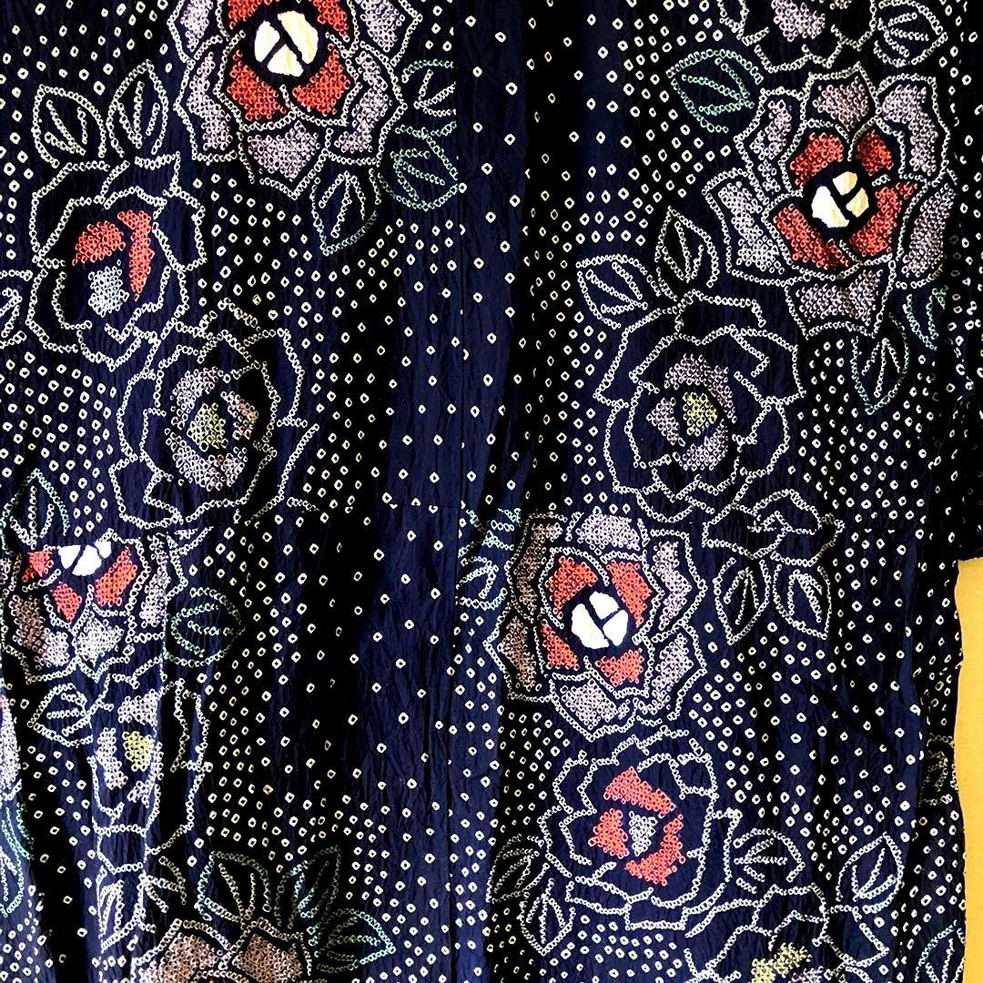 有松絞り　アンティーク着物店Ponia-Pon（ポニアポン）ネイビー 花柄 浴衣