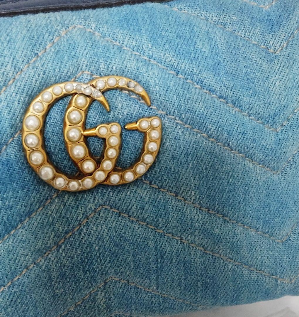 GUCCI グッチ GGマーモント デニム ポーチ パールロゴ