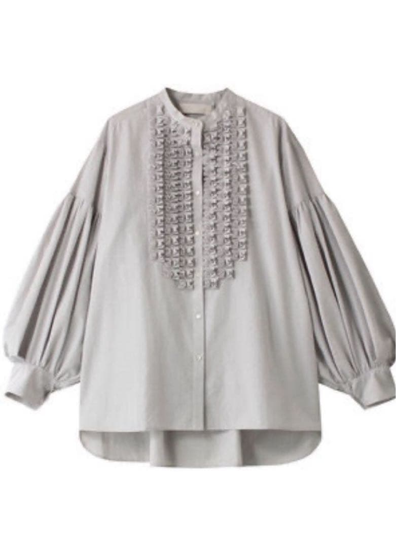 MARILYN MOON モダンタックフリルワッシャーブラウス　アイスグレー