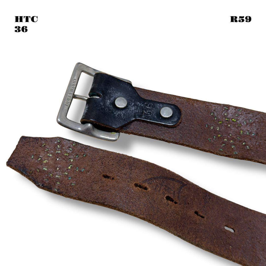 希少品！ HTC レザー スタッズ ベルト ピーナッツ ブラック 黒 銀 36