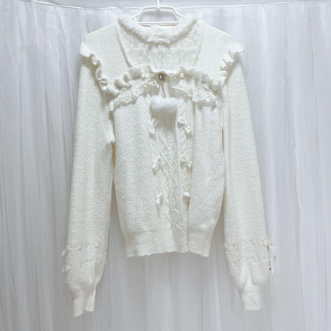 難あり モヘアタッチポンポンニット