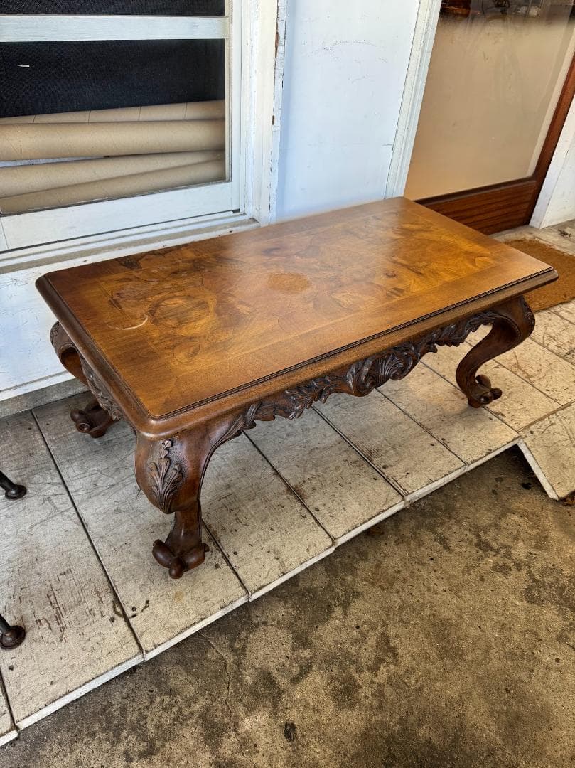 猫脚センターテーブル　英国アンティーク　両サイド引出し付 ビクトリア様式