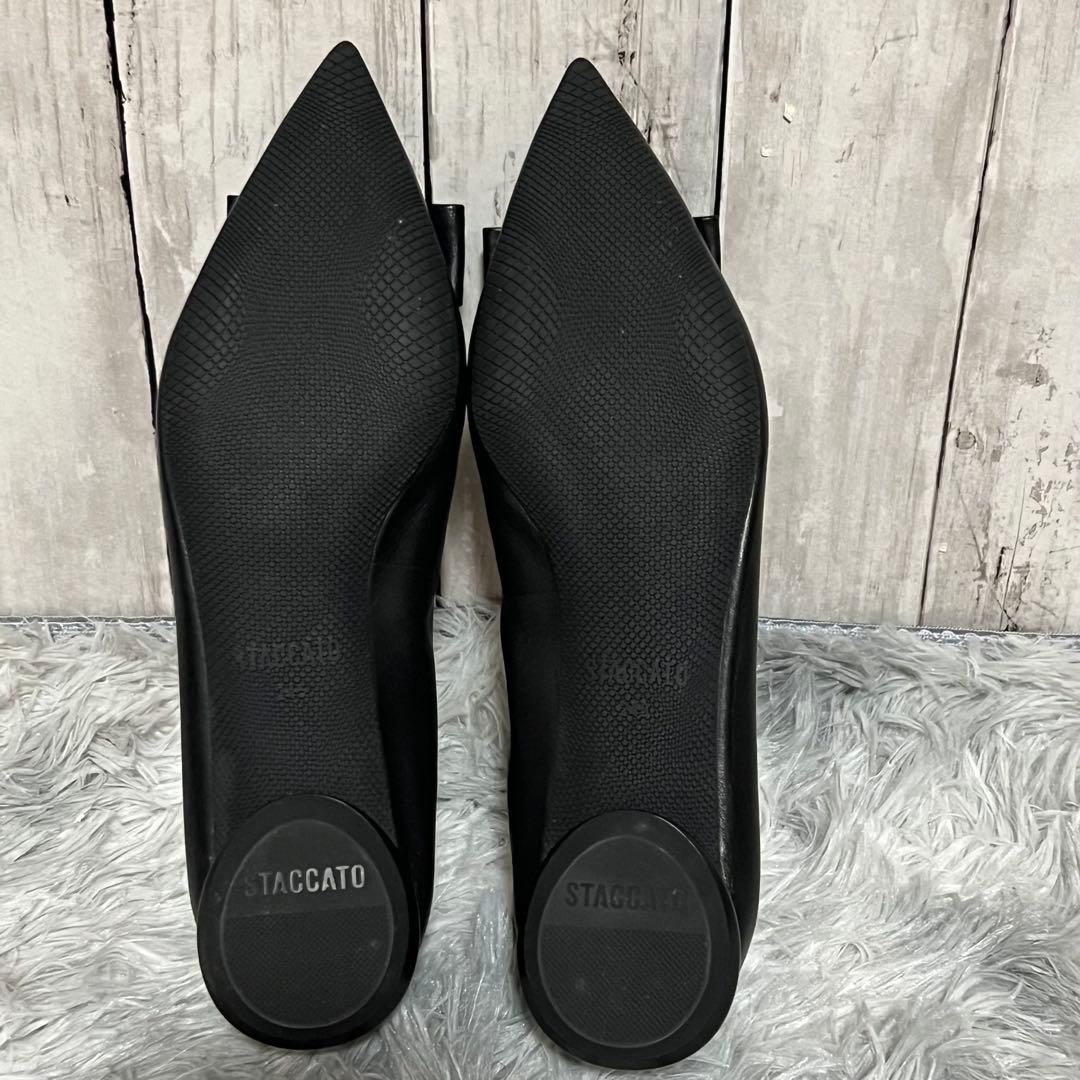 未使用級✨ スタッカート M ポインテッドトゥ ミルーレフラットシューズ 黒