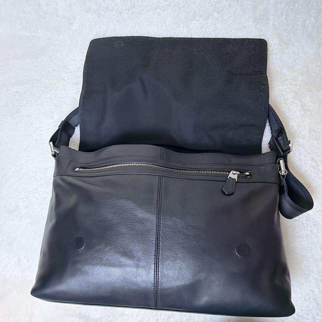 COACH オールレザー メッセンジャーバッグ フラップ メンズ ブラック