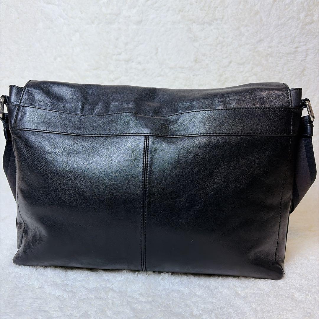 COACH オールレザー メッセンジャーバッグ フラップ メンズ ブラック