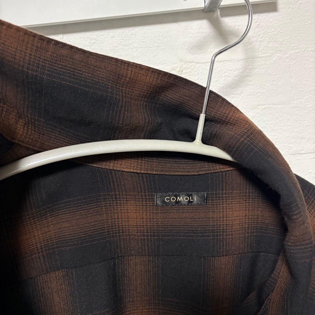 comoli レーヨンオープンカラーシャツ　24aw ブラウンチェック　サイズ3