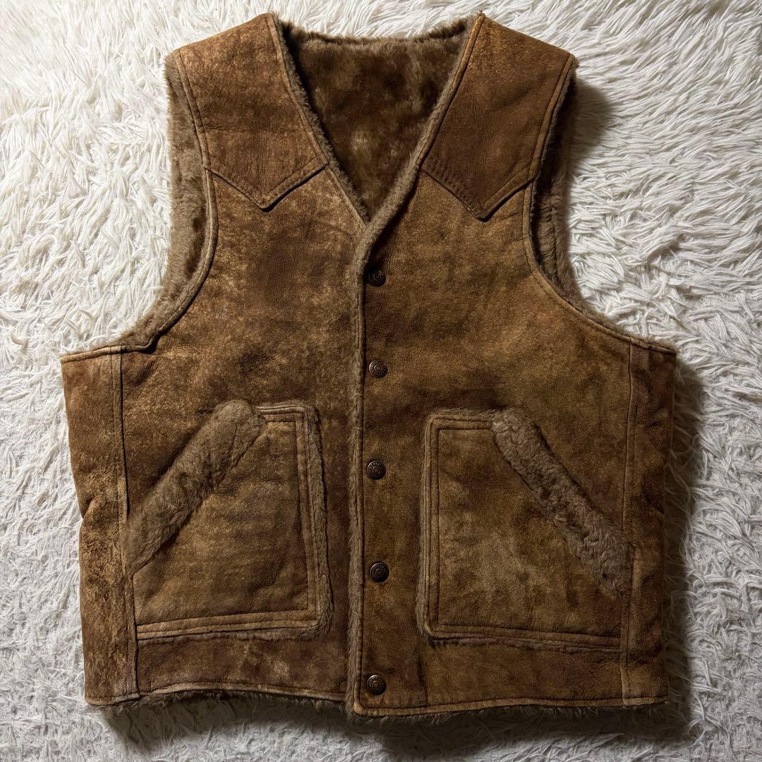 【雰囲気抜群】schott ムートン　羊革　シープスキン　ベスト　ブラウン