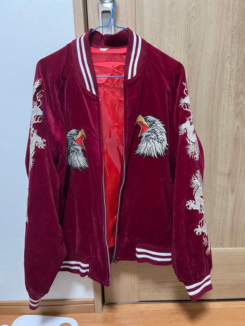 貴重　ヴィンテージ　スカジャン　ベロア　刺繍　鷹　龍