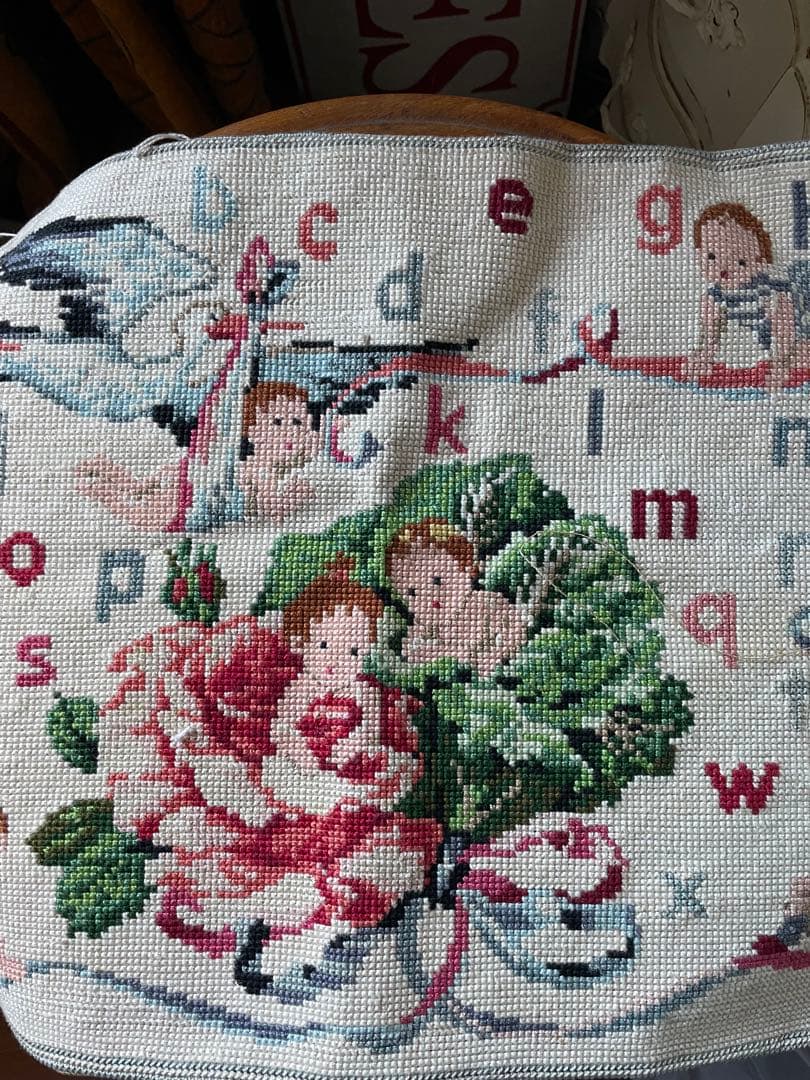 アメリアンティーク　サンプラー　アルファベット　刺繍　プチポアン　レア