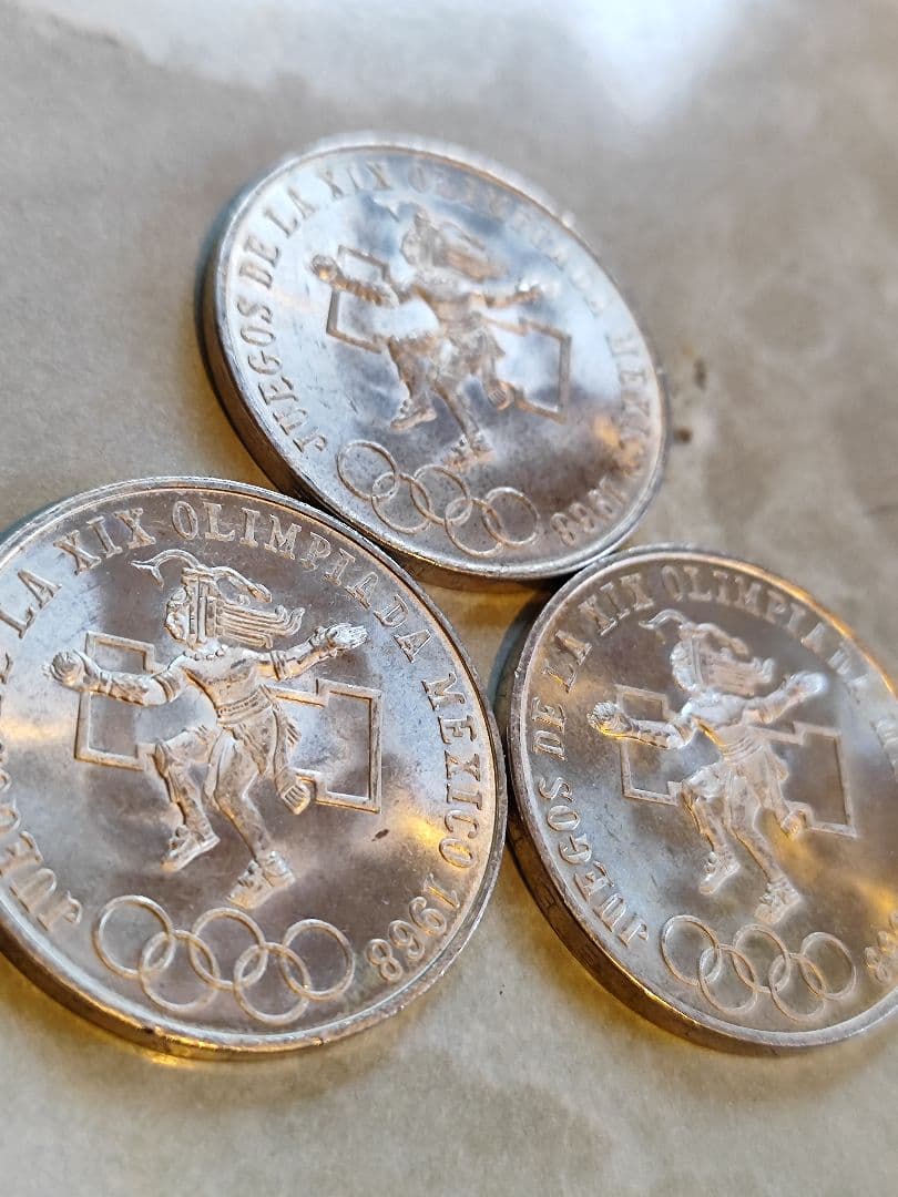 1968年メキシコオリンピック記念25ペソ銀貨　三枚　保存状態　良