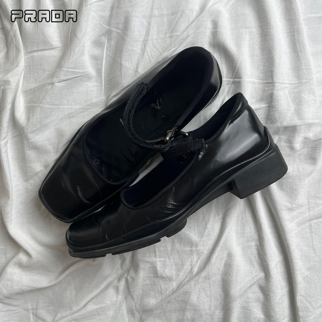 靴 PRADA Mary Jane Square Toe Shoes Black