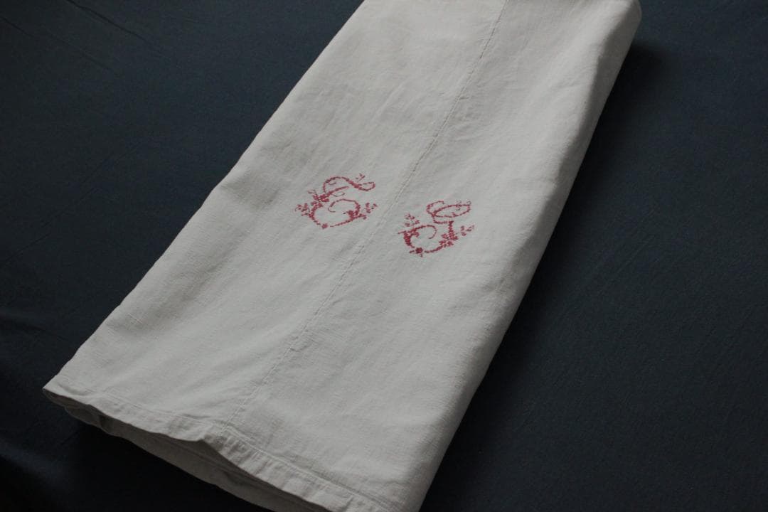 フランスリネン・アンティークシーツ/イニシャルモノグラムクロス