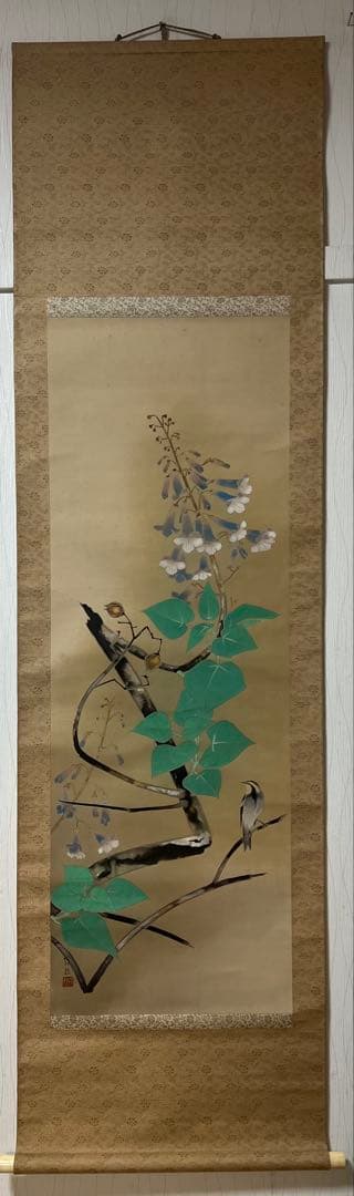 掛け軸　日本画 ［桐の花］絹本　木箱　送料込み！