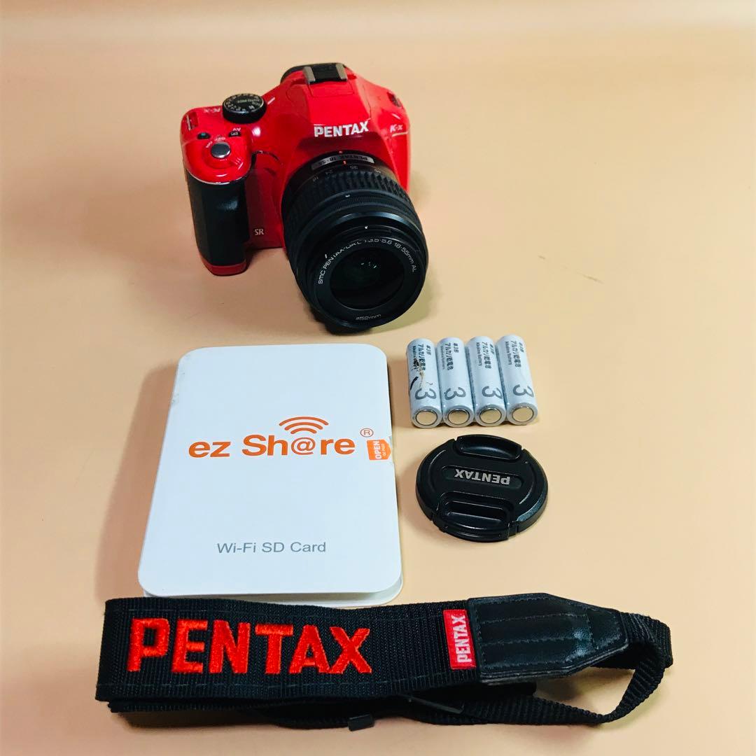 ペンタックス K-x 赤色⭐️Wi-Fi SD アダプター+単3電池4本付属