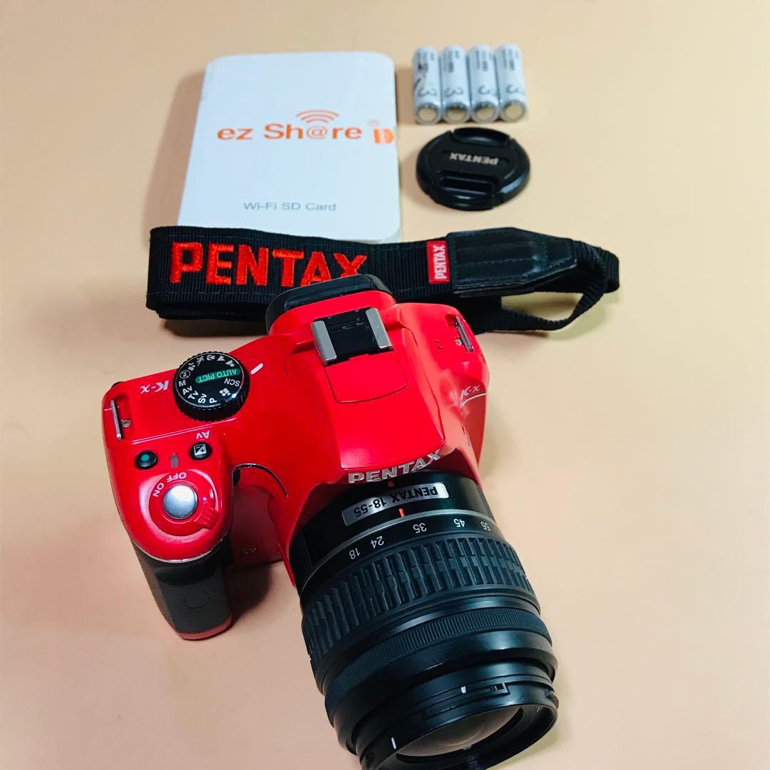 ペンタックス K-x 赤色⭐️Wi-Fi SD アダプター+単3電池4本付属