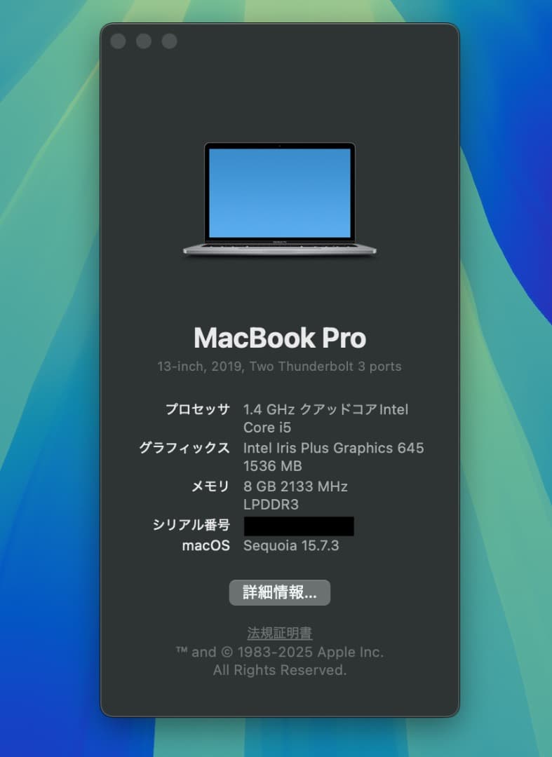MacBook Pro 2019 13インチ 8GB/128GB US配列