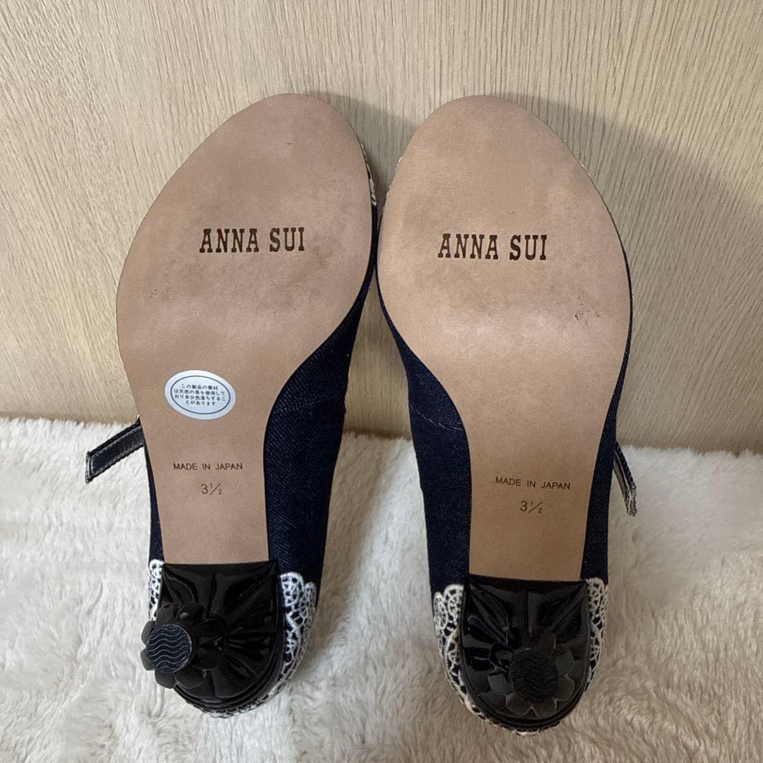 【未使用】ANNA SUI デニム生地レース刺繍メリージェーンシューズ