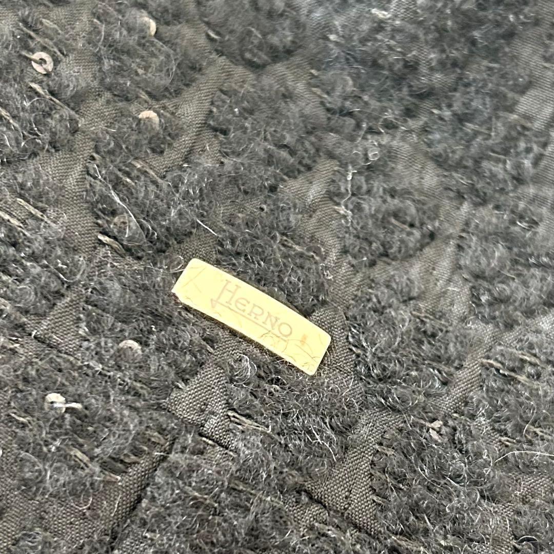 美品 ヘルノ HERNO ウール アルパカ混 ダウンコート ジャガード ブラック