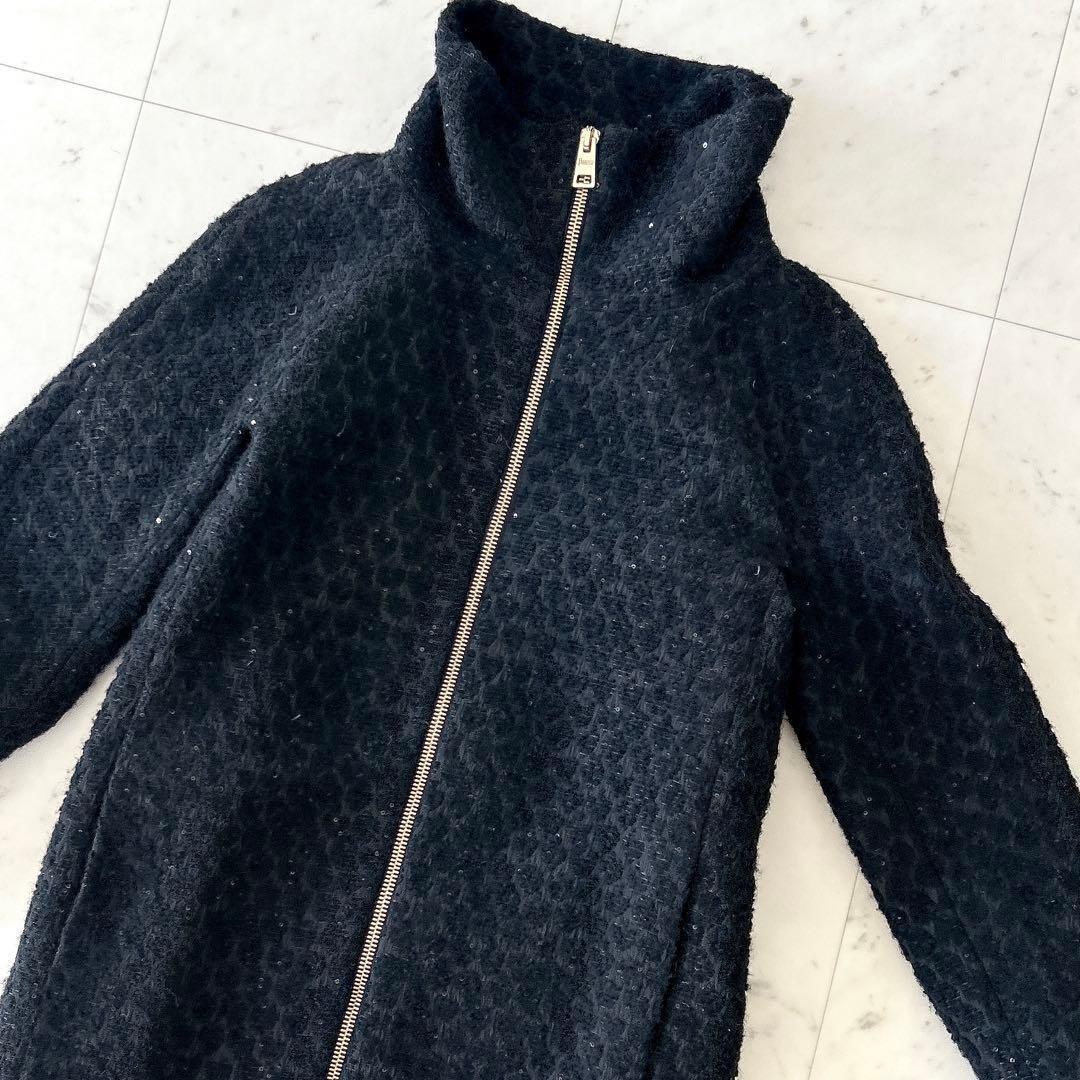 美品 ヘルノ HERNO ウール アルパカ混 ダウンコート ジャガード ブラック