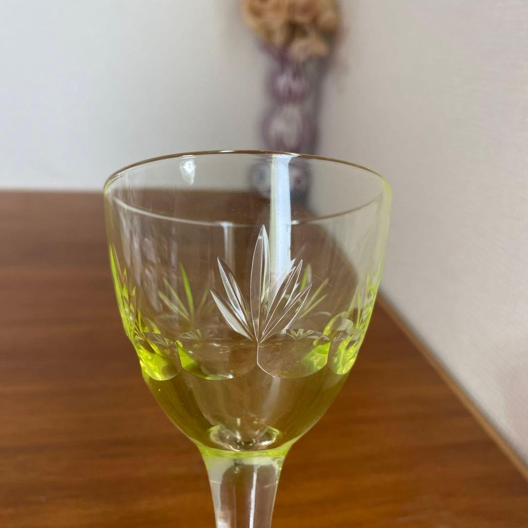 稀少☆イギリス ビンテージ ウランガラス ワイングラス　5個セット