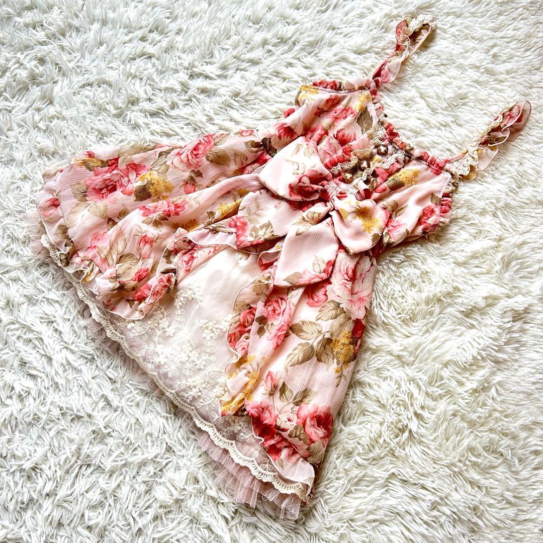 リズリサ 花柄 ピンクリボン フリル レース キャミソール y2k 平成 ギャル