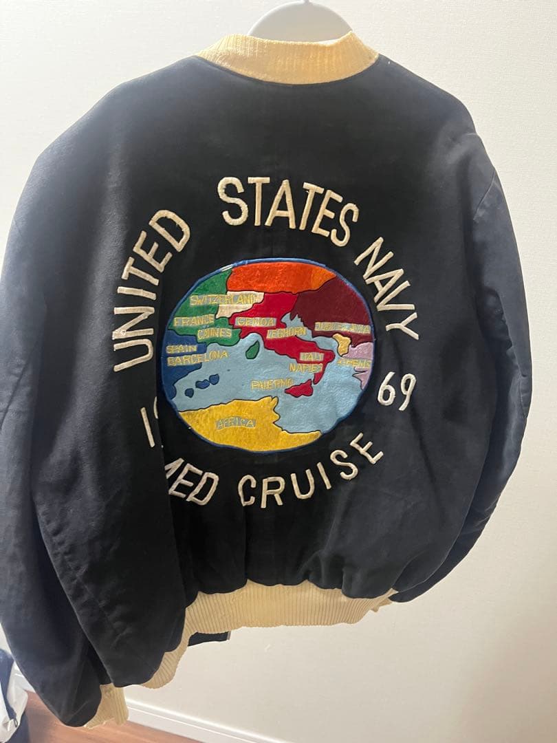 スカジャン　　スーベニアジャケット　黒別珍　地図