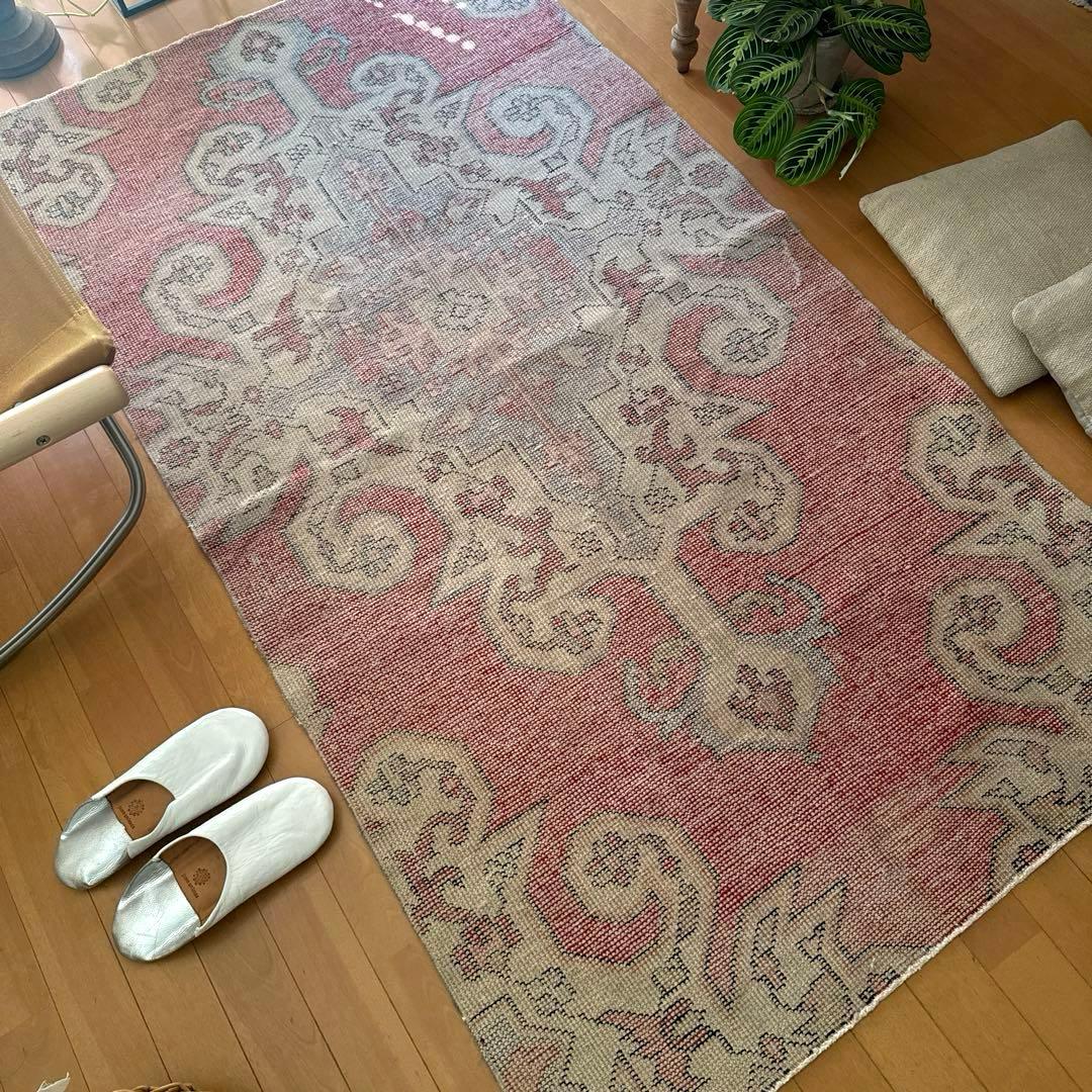 94×180 リバーシブル　擦れシャビーなメダリオン　トルコヴィンテージラグ