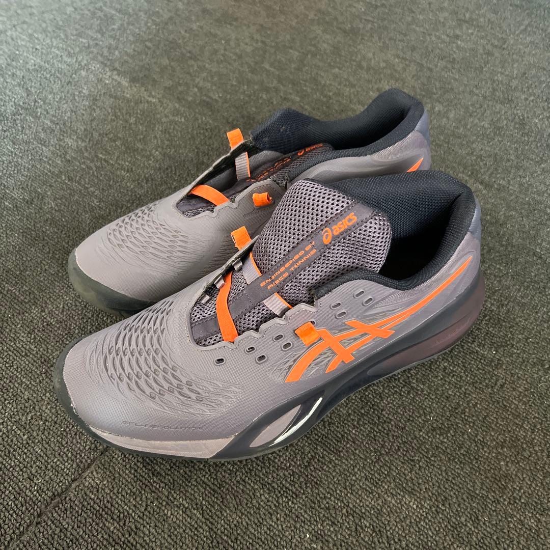 ASICS テニスシューズ グレー/オレンジ