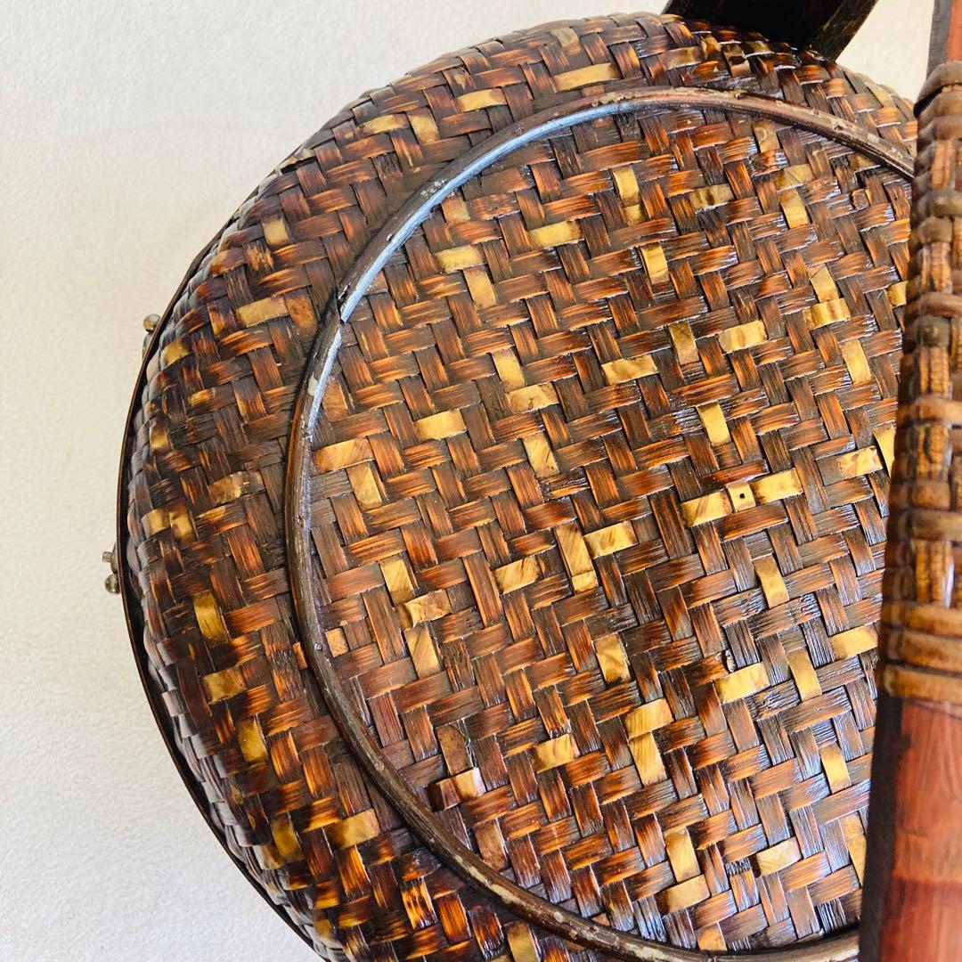 竹編み籠☆特大★茶籠☆煎茶 飾り 堤藍 三段籠 中国 農具　 　自然竹バスケット